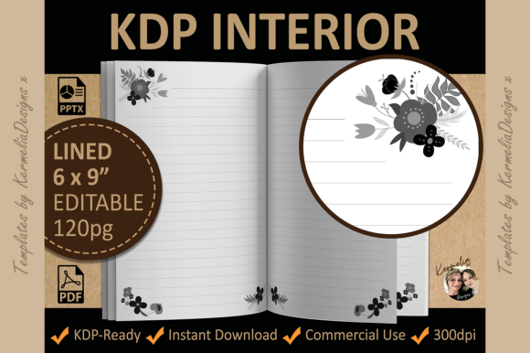 Floral Corners Lined Interior Template for Amazon KDP